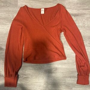 Hollister Burnt Orange V-Neck Ribbed Top